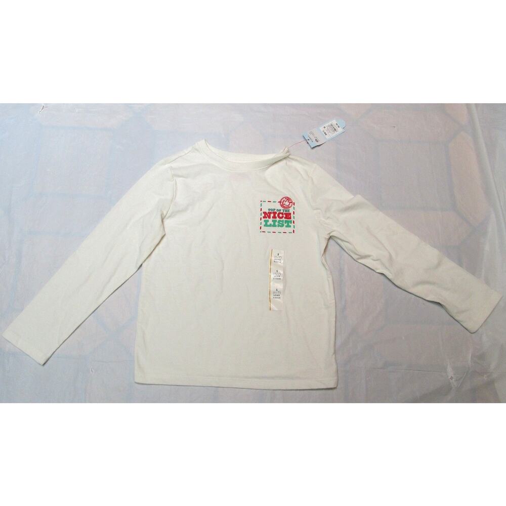 Cat & Jack Unisex Kids Long Sleeve “Nice List” Tee Cream White Size Small 6/7
